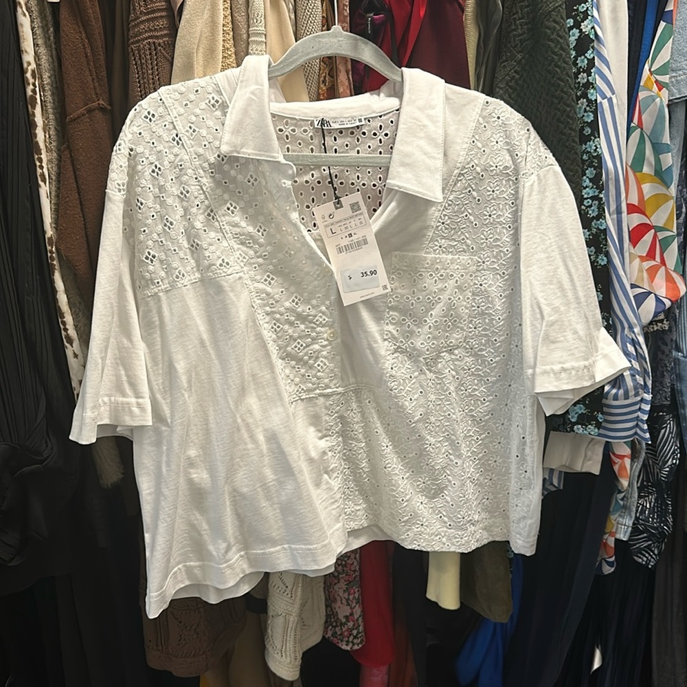 Never worn, tags still on Zara White Tshirt Blouse